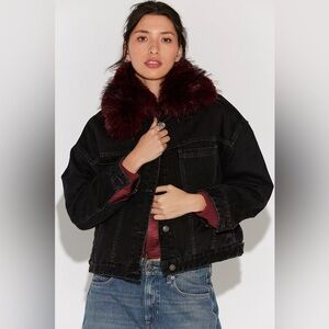 Free People Opal Swing Faux Fur Collar Jacket